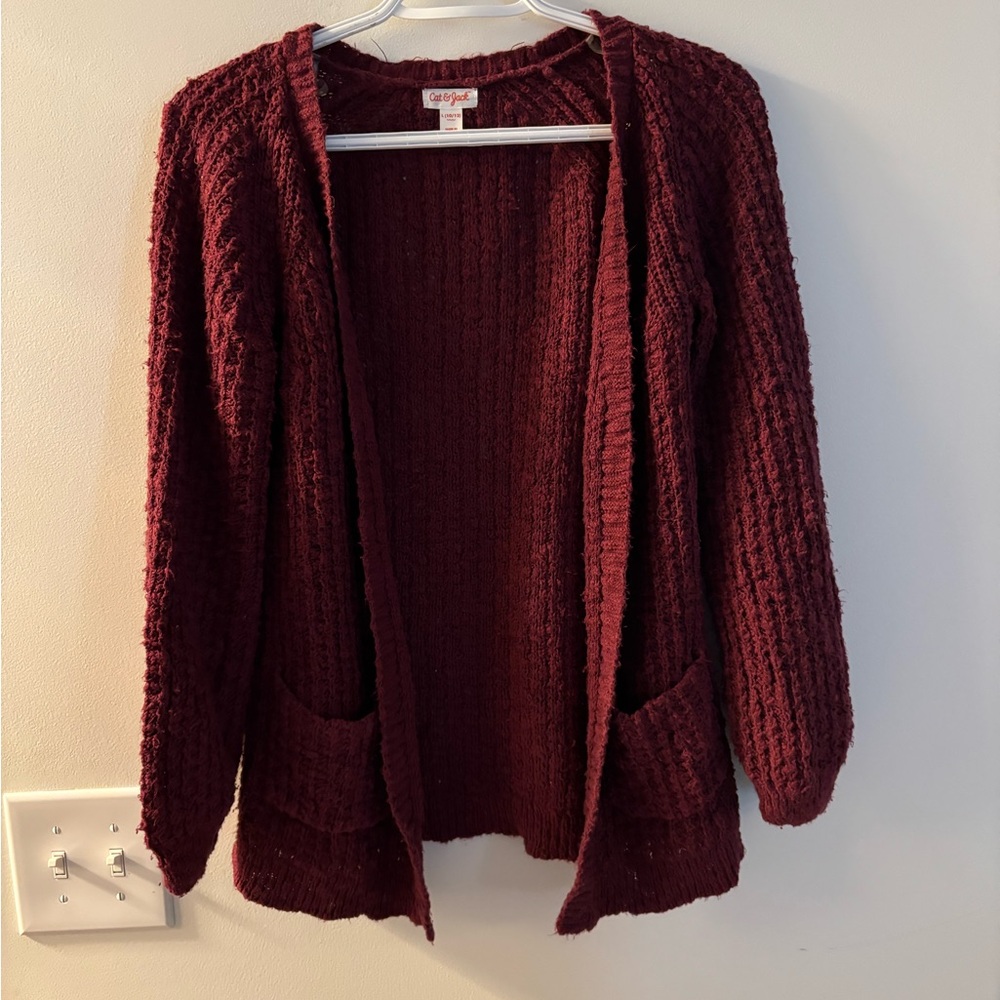 Cat & Jack Maroon Knit Cardigan Girls